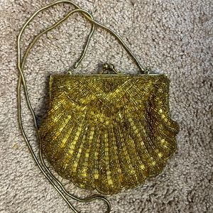 Gold beaded evening purse